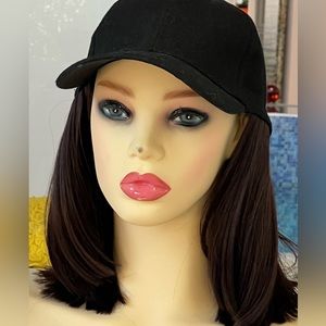 DARK BROWN WIG attached to Cap - looks just like real